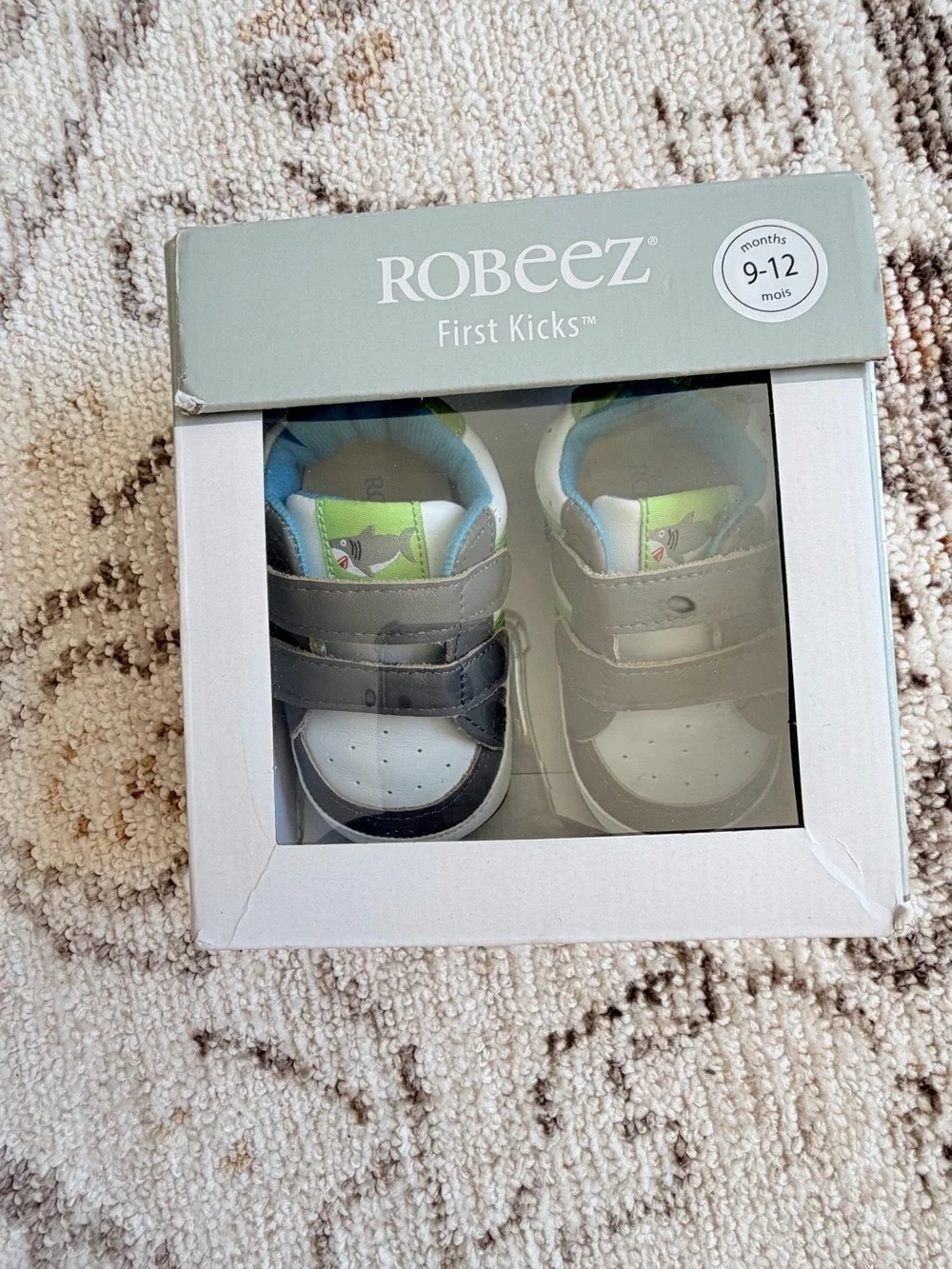 Robeez First Kicks Brooks Baby Shoes Charcoal Shark Leather 9-12 Months